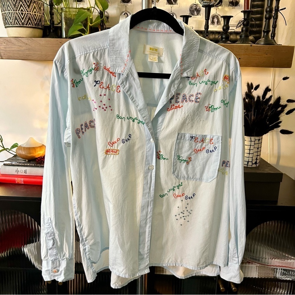 Anthropologie Maeve The Clarissa Bon Voyage Beaded Button Down Shirt - Picture 5 of 13